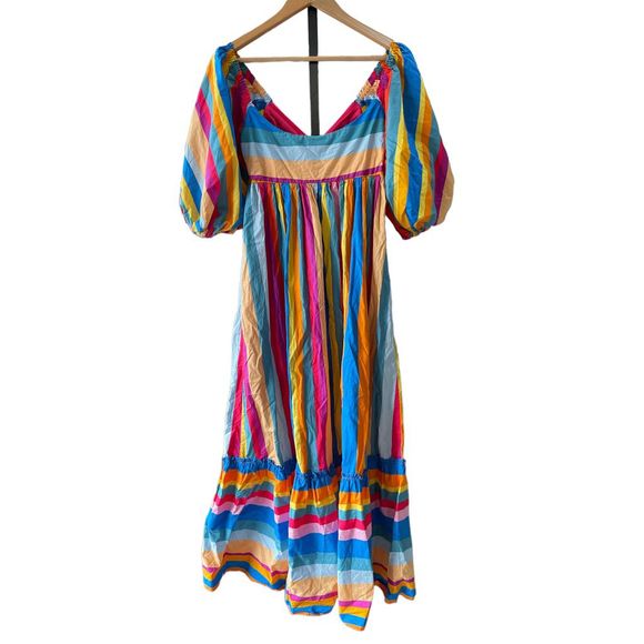 Farm Rio Striped Scarf Maxi Dress Multicolor Size S New - Picture 3 of 6